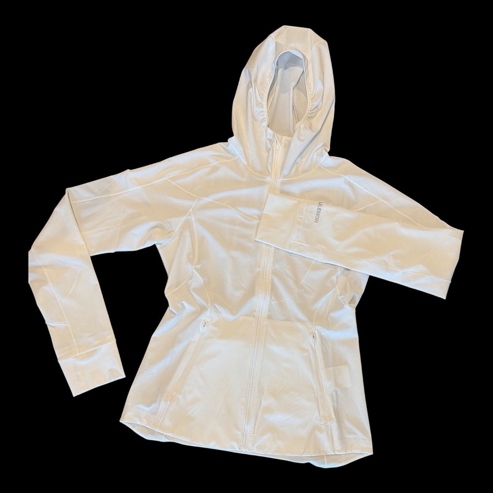 Lululemon Mist Over Windbreaker Womens White Running Jacket Size 8 Hooded Zip